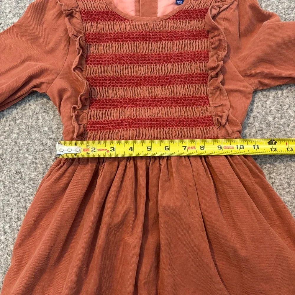 Maison Me Girls Dress Size 7 Rust Corduroy Smocked Long Sleeve Ruffle Cotton